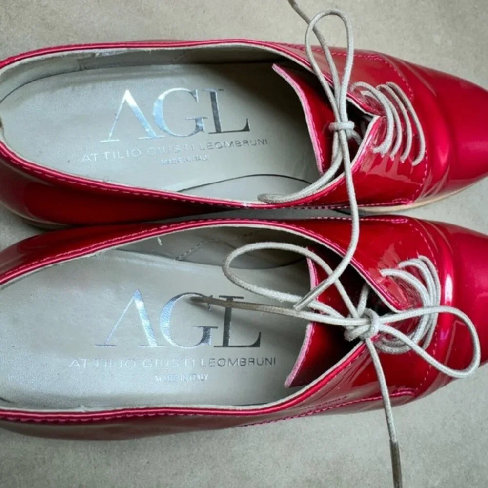 AGL Candy Apple Red Patent Leather Lace-Up Oxfords. Size EU 37.5 - Picture 5 of 7